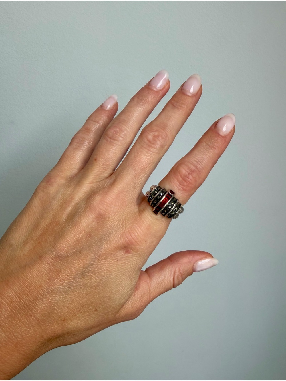Garnet and Marcasite Size 7 Ring